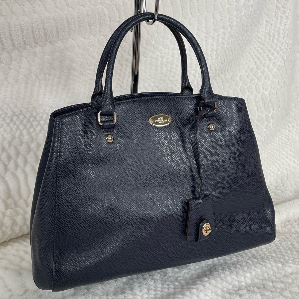 Coach Small Margot Carryall F34607 Navy Crossgrain Leather Satchel Crossbody